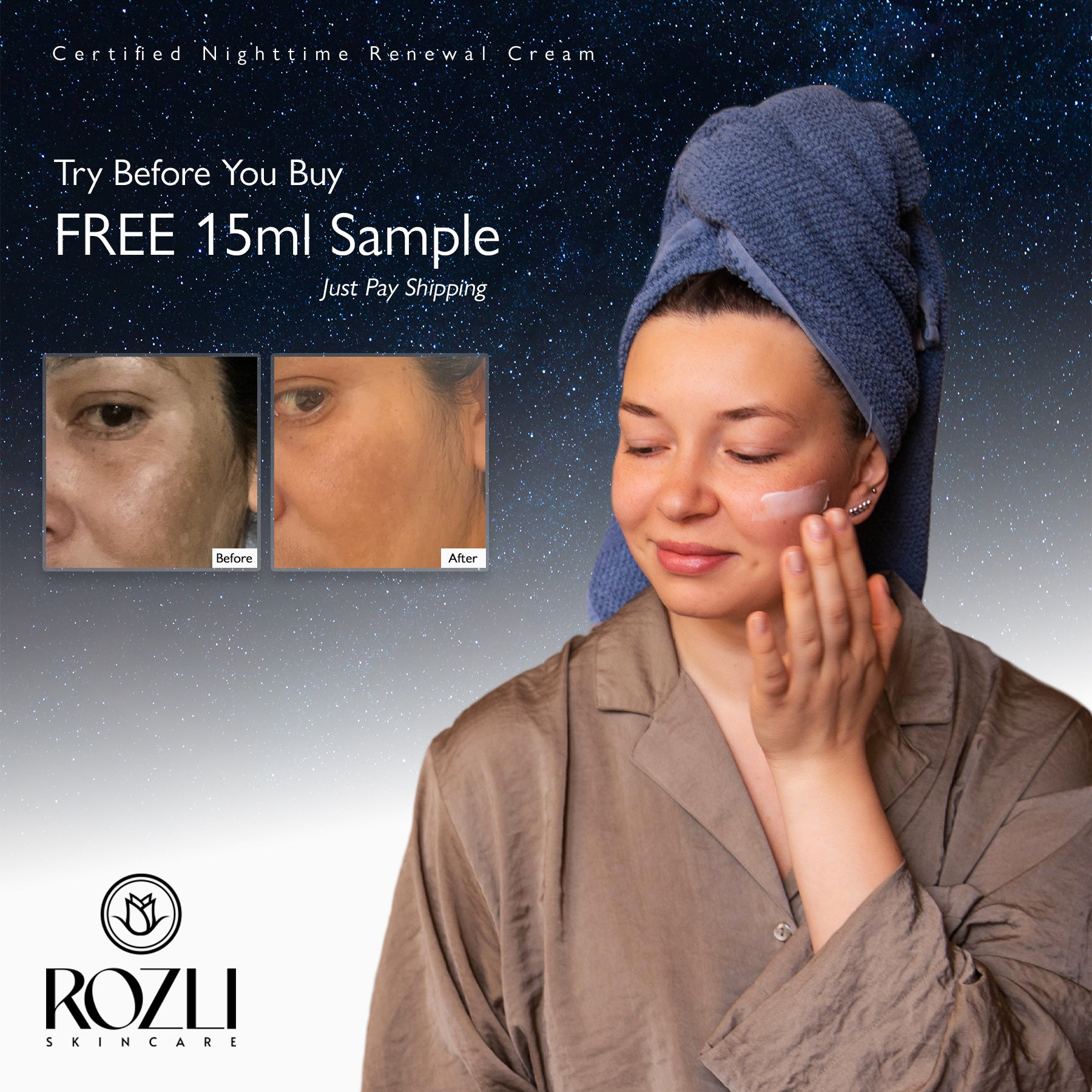 FREE Sample -15ml (Try Before You Buy) | ROZLI Nighttime Renewal Cream